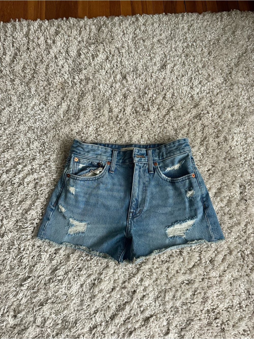 Madewell Light Blue Distressed High-Rise Jean Shorts